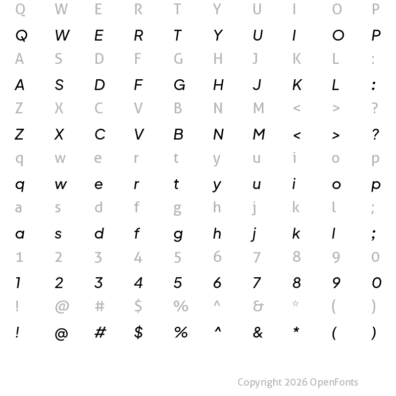 Character Map of Mluvka Medium Italic