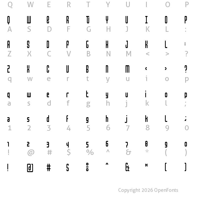 Character Map of Mocha Condensed Regular