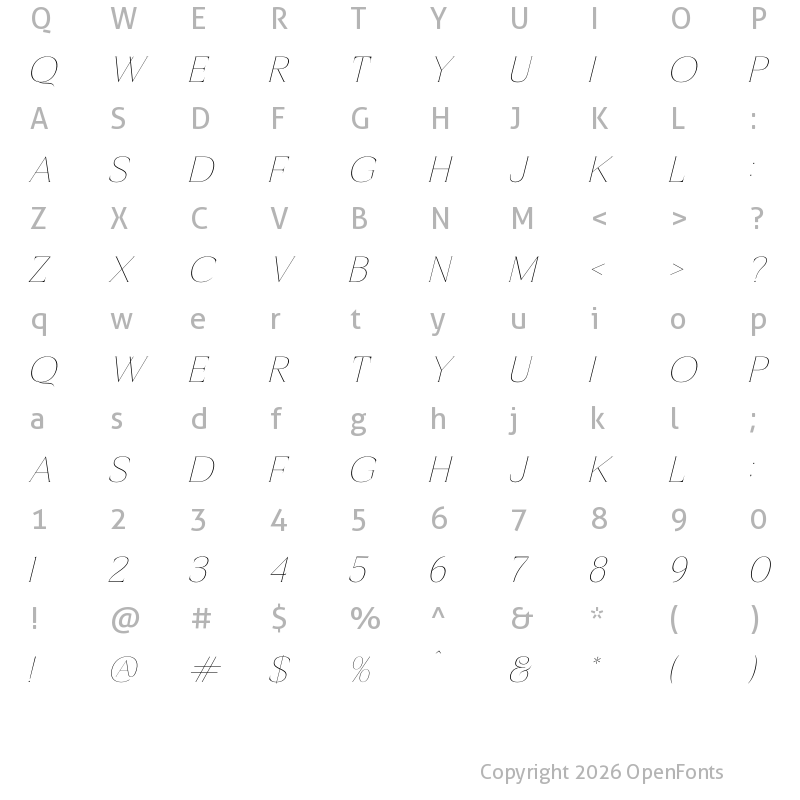 Character Map of Mochreh Italic