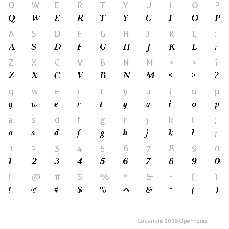 Character Map of ModerataSerif Bold Italic