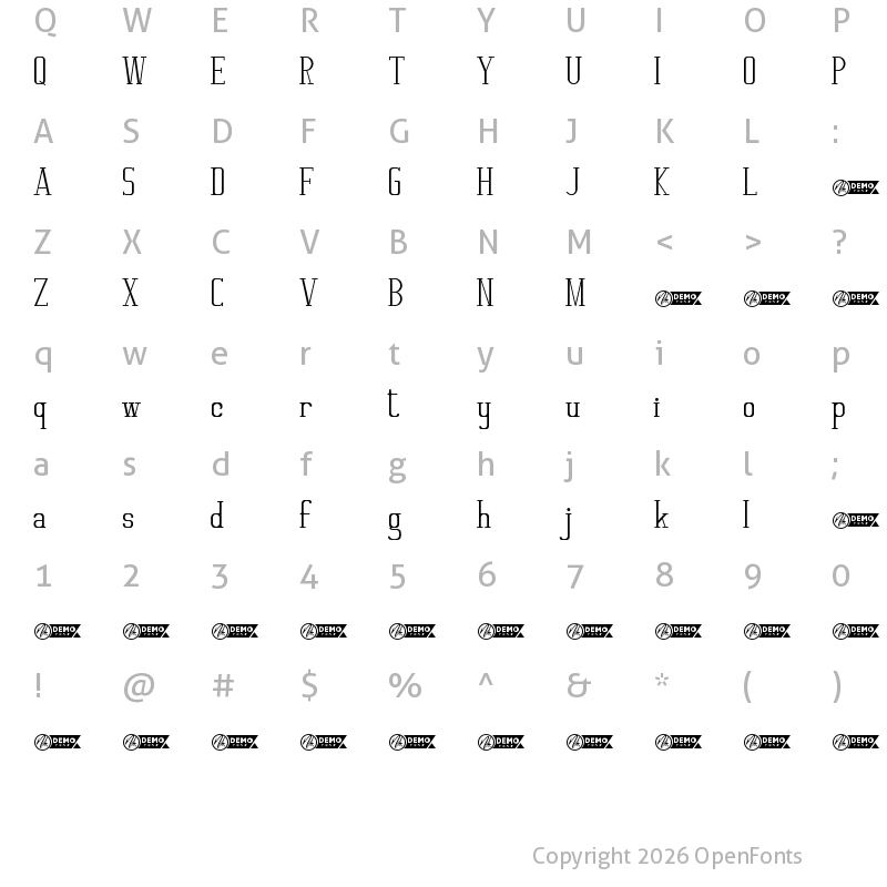 Character Map of Moderate Demo Regular