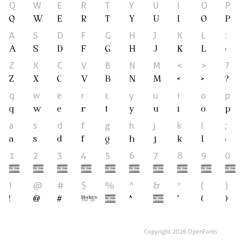 Character Map of Modern Brush Style Serif Personal Use Regular