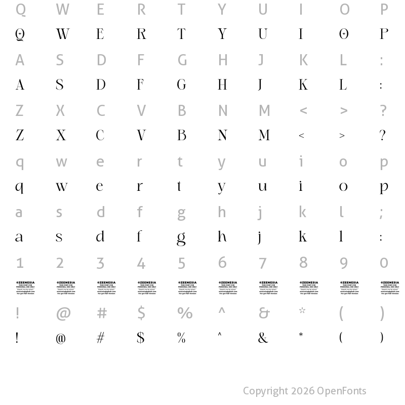 Character Map of Modern Romance Personal Use Onl Regular