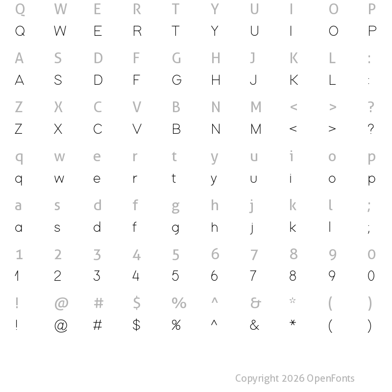 Character Map of Modern Sans Light