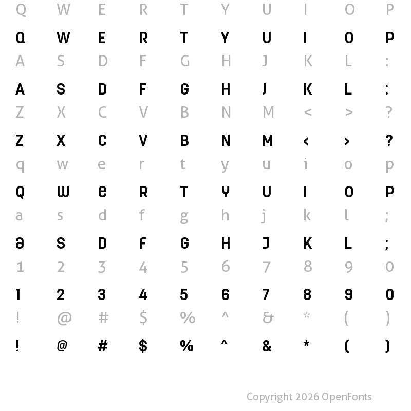Character Map of ModernaCondensedUnicaseW00-Bd Regular