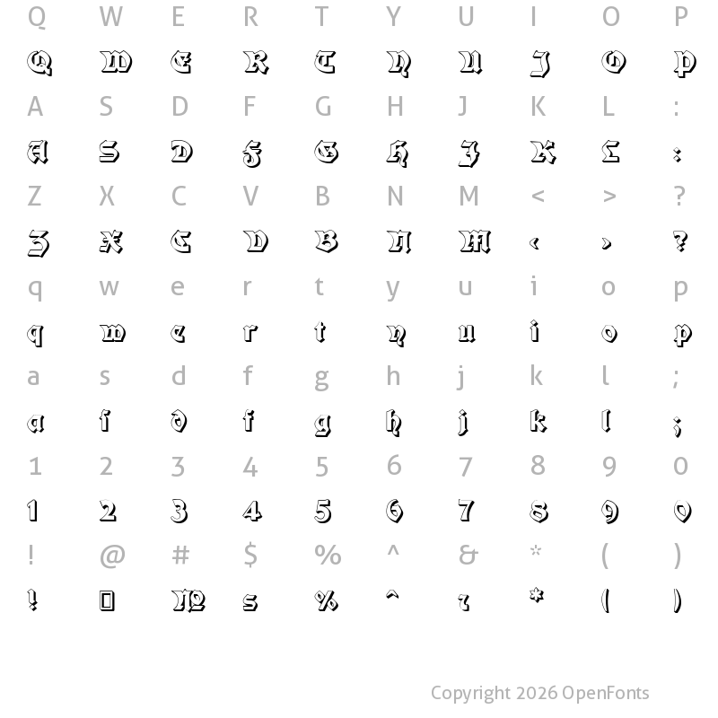 Character Map of Moderne 3D Schwabacher Regular