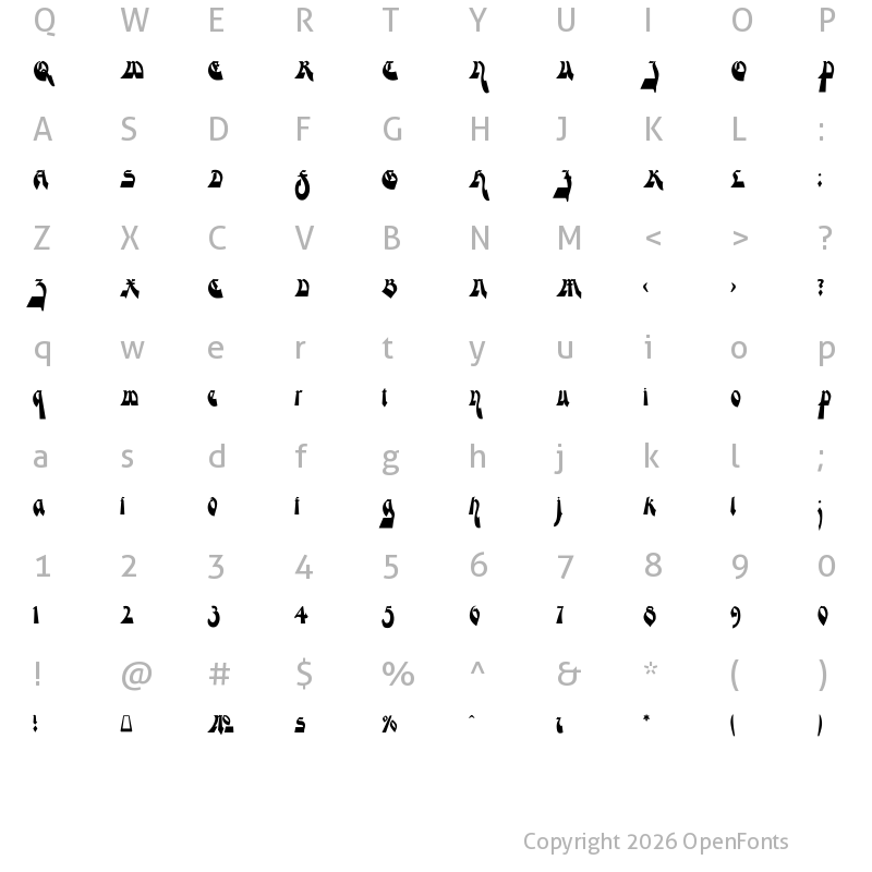 Character Map of Moderne Gekippte Schwabacher Regular
