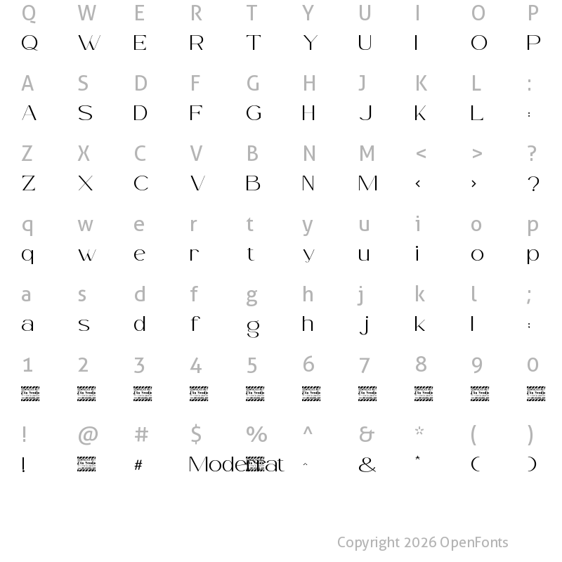 Character Map of Moderrat Extra Light