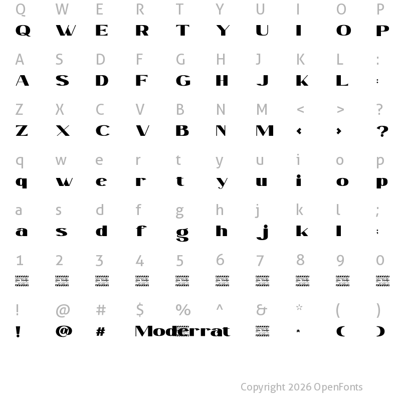 Character Map of Moderrat Personal Use Regular