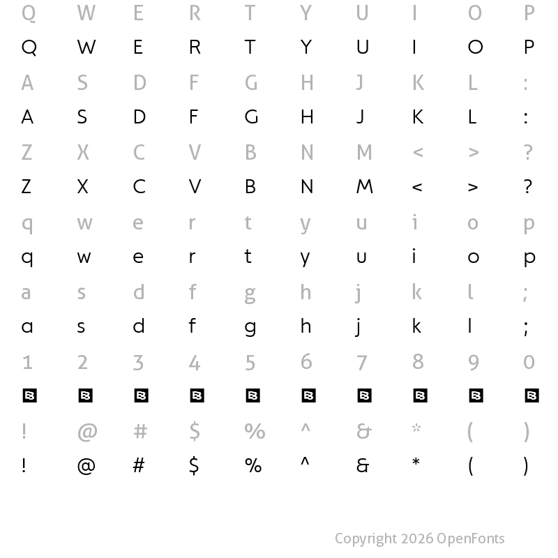 Character Map of Modeska Trial Light