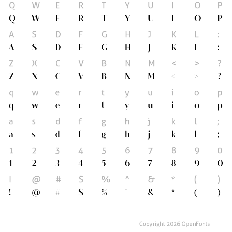 Character Map of Modestic display Bold