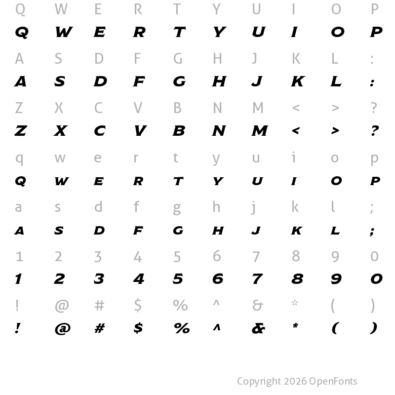 Character Map of Modesto Expanded Italic