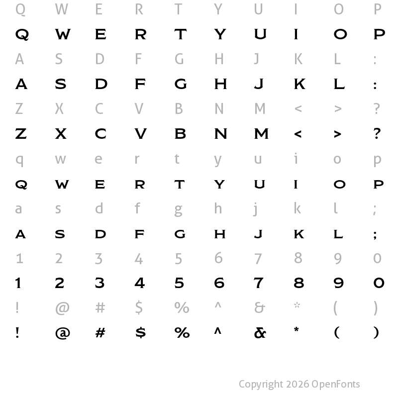 Character Map of ModestoLite Expanded Expanded
