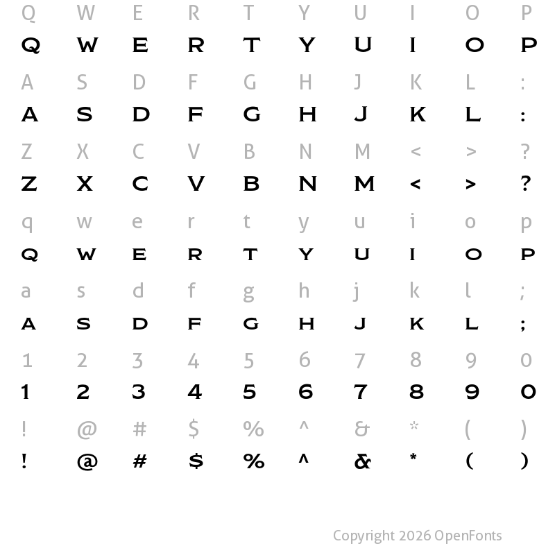 Character Map of ModestoLite Expanded Regular