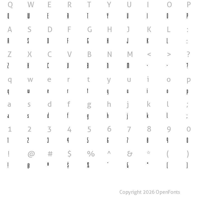 Character Map of Modula OT Tall