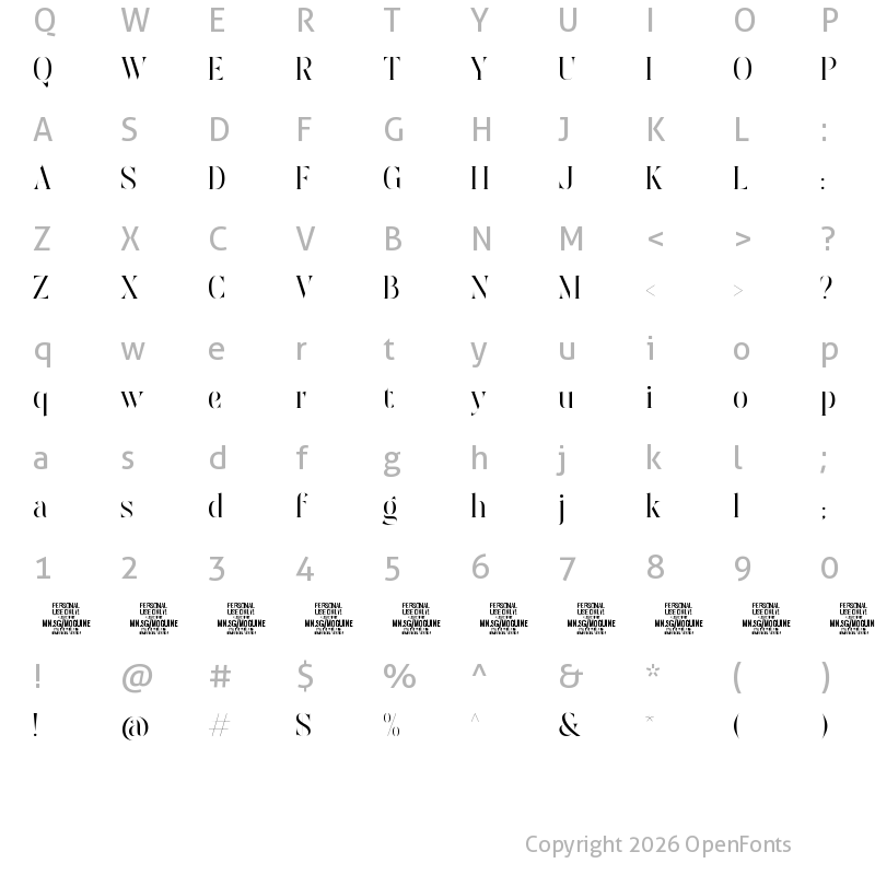 Character Map of Moguine Serif PERSONAL USE Regular