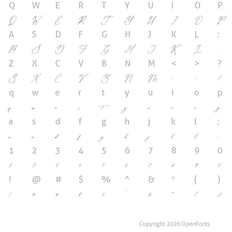 Character Map of Molgiant Belliontera Script Italic