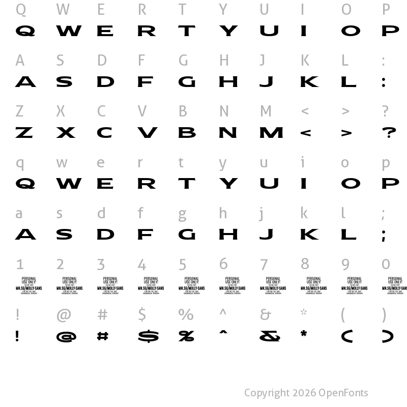 Character Map of Molly Sans XE PERSONAL Bold