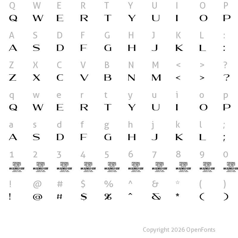 Character Map of Molly Serif E PERSONAL Medium