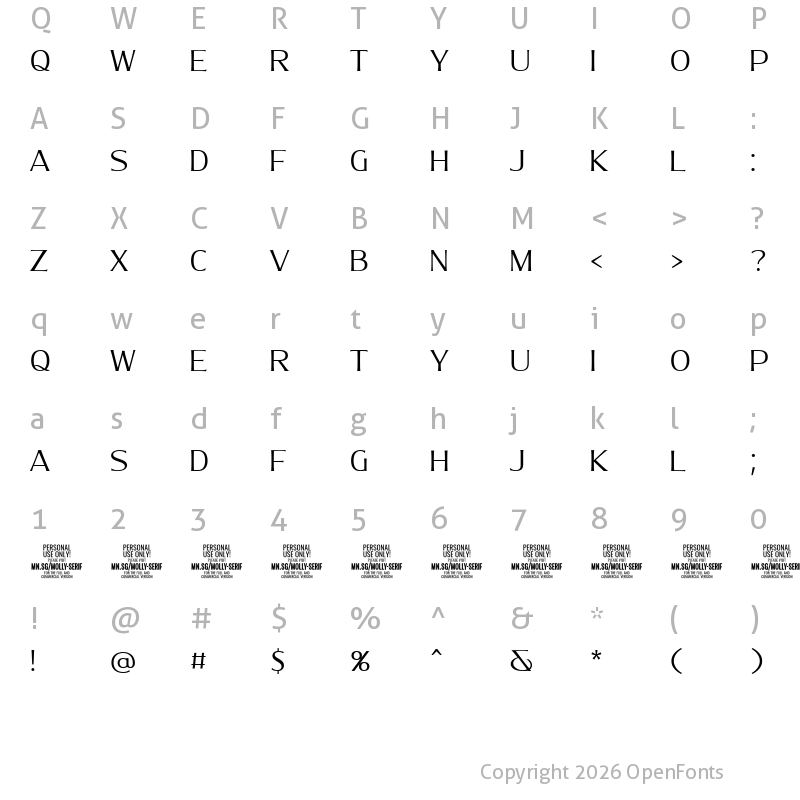 Character Map of Molly Serif N PERSONAL Light