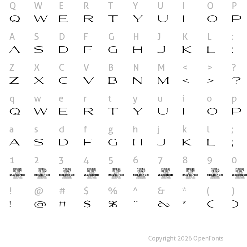Character Map of Molly Serif XE PERSONAL Light
