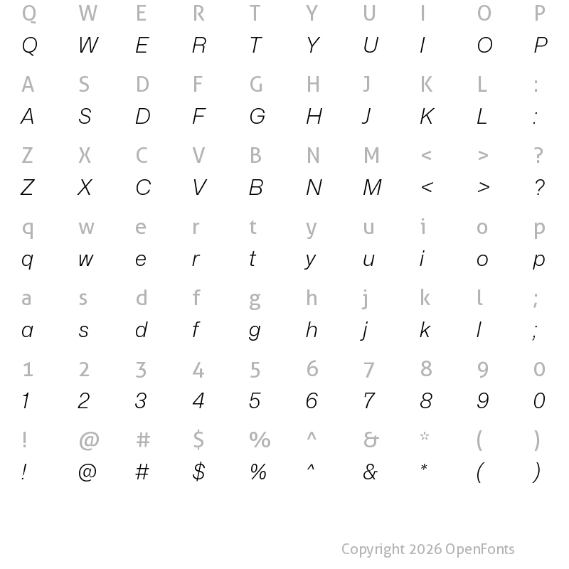 Character Map of Mona-Sans Light Italic