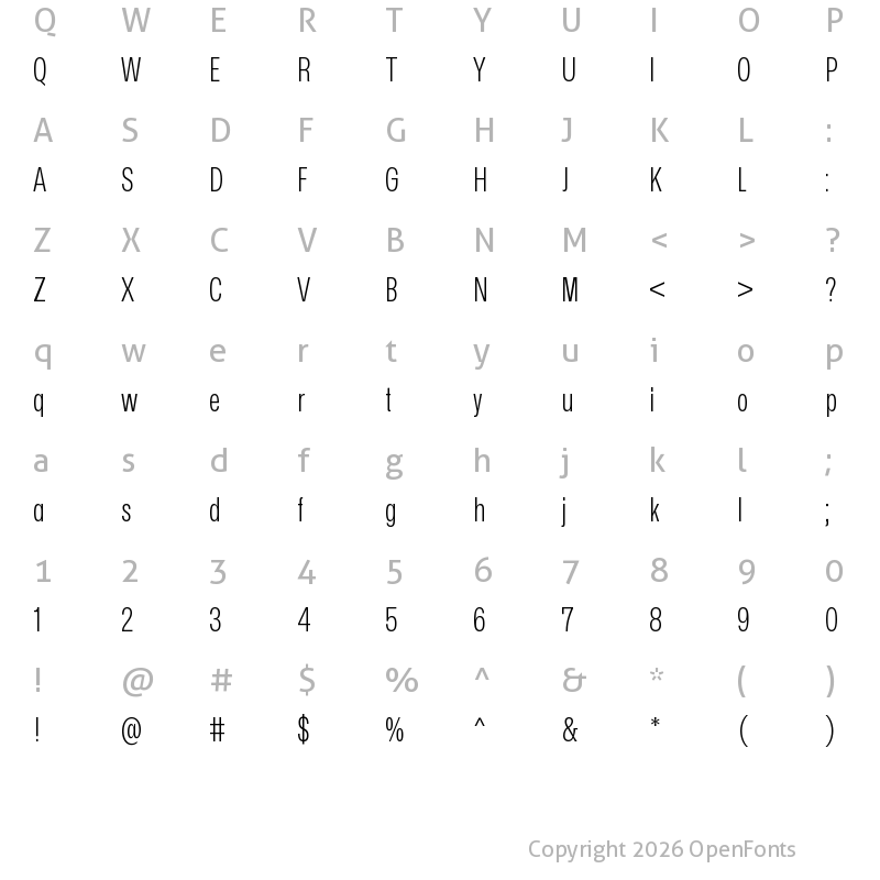 Character Map of Mona-Sans Light Narrow