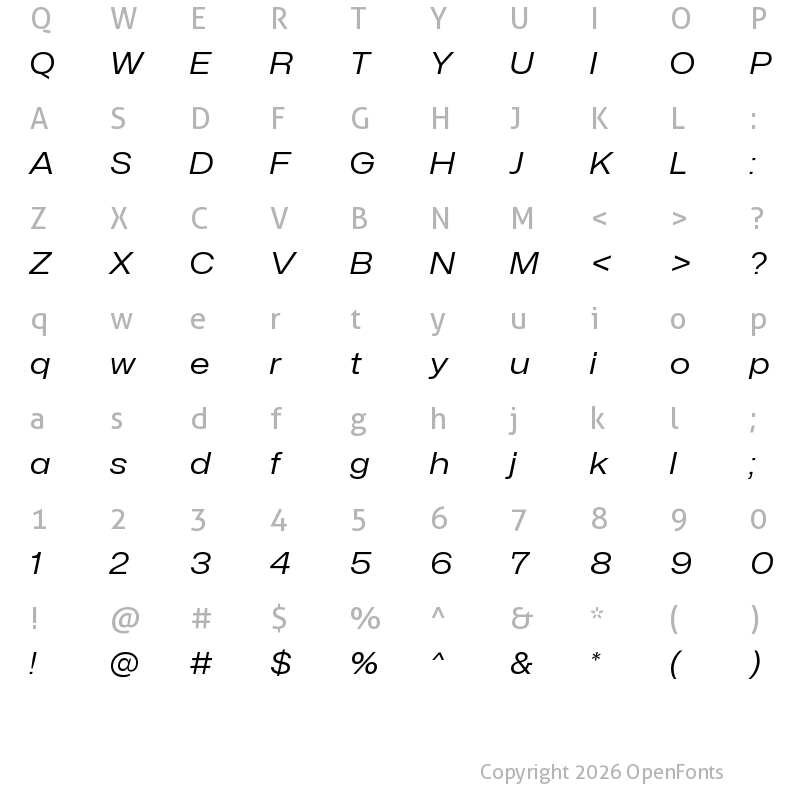 Character Map of Mona-Sans Regular Wide Italic