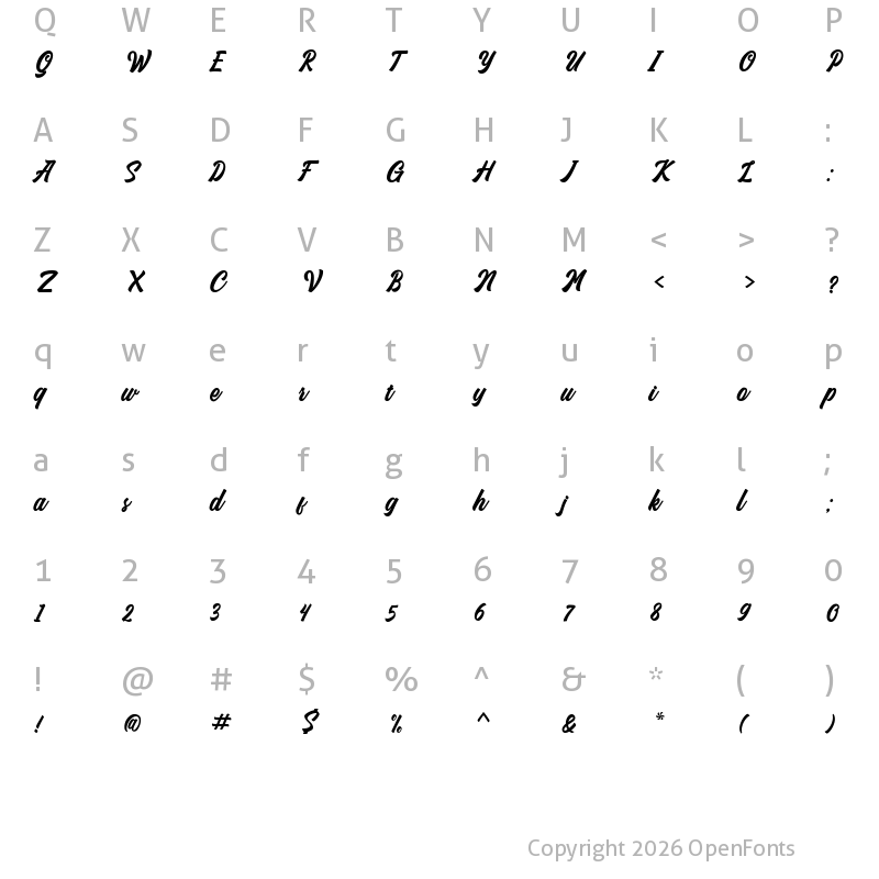 Character Map of Monamour Italic