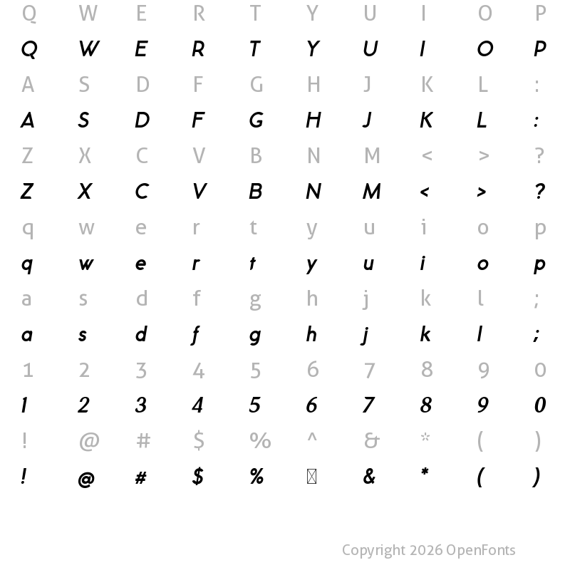 Character Map of Mondapick Bold Italic