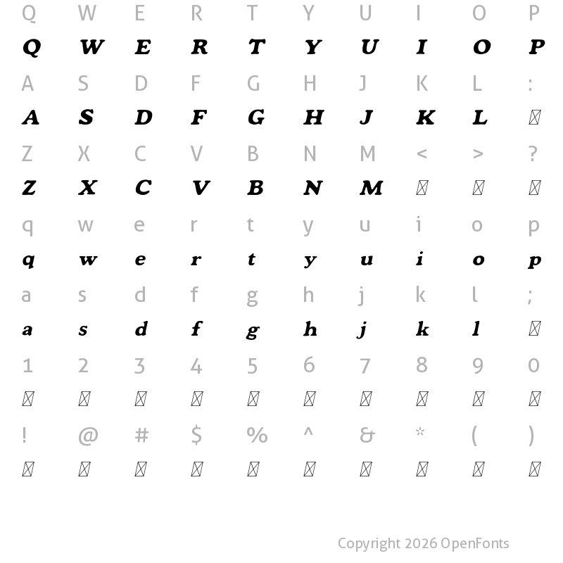 Character Map of Mondeur Free Italic