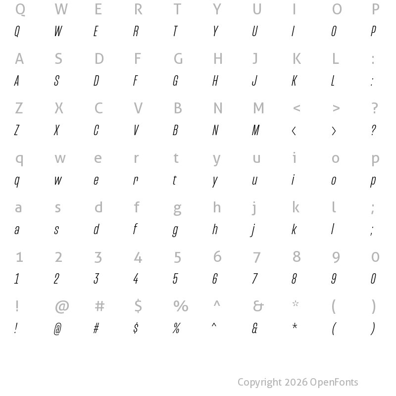 Character Map of Mongoose Light Italic
