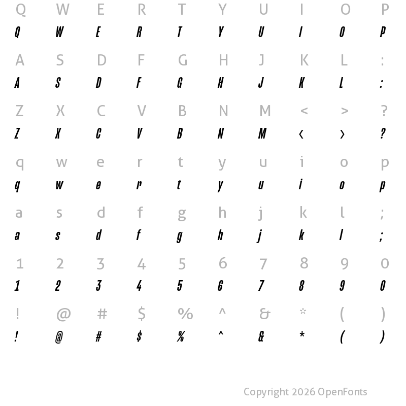 Character Map of Mongoose Medium Italic