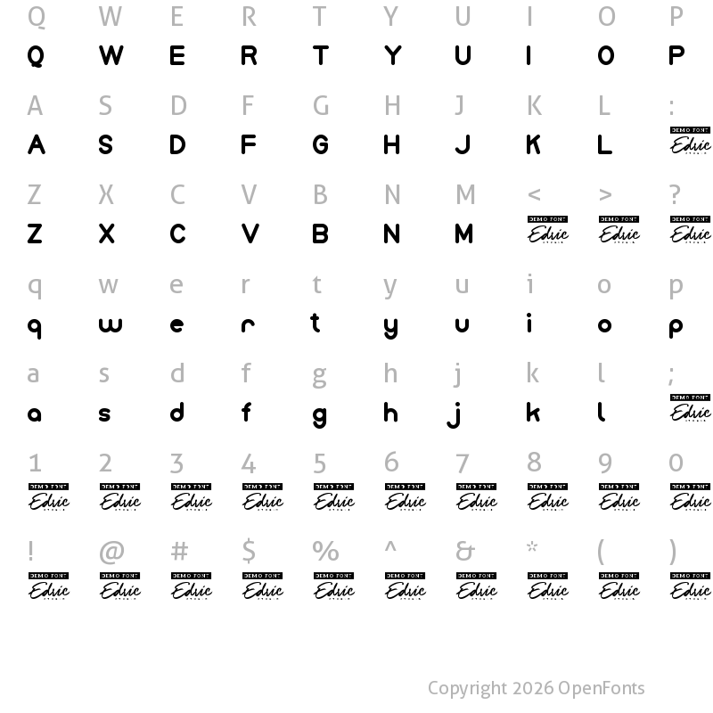 Character Map of Monice Demo Bold
