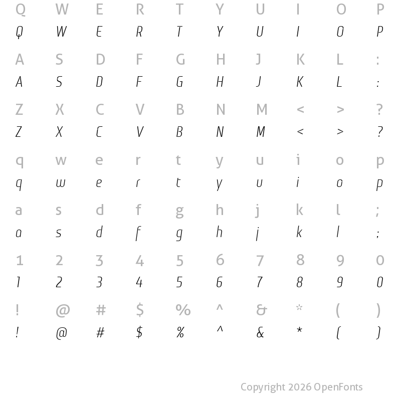 Character Map of Monitorica Italic