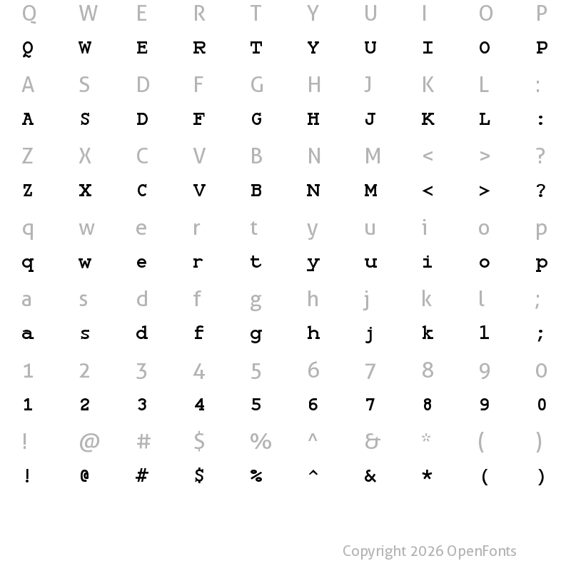 Character Map of Monospace Bold