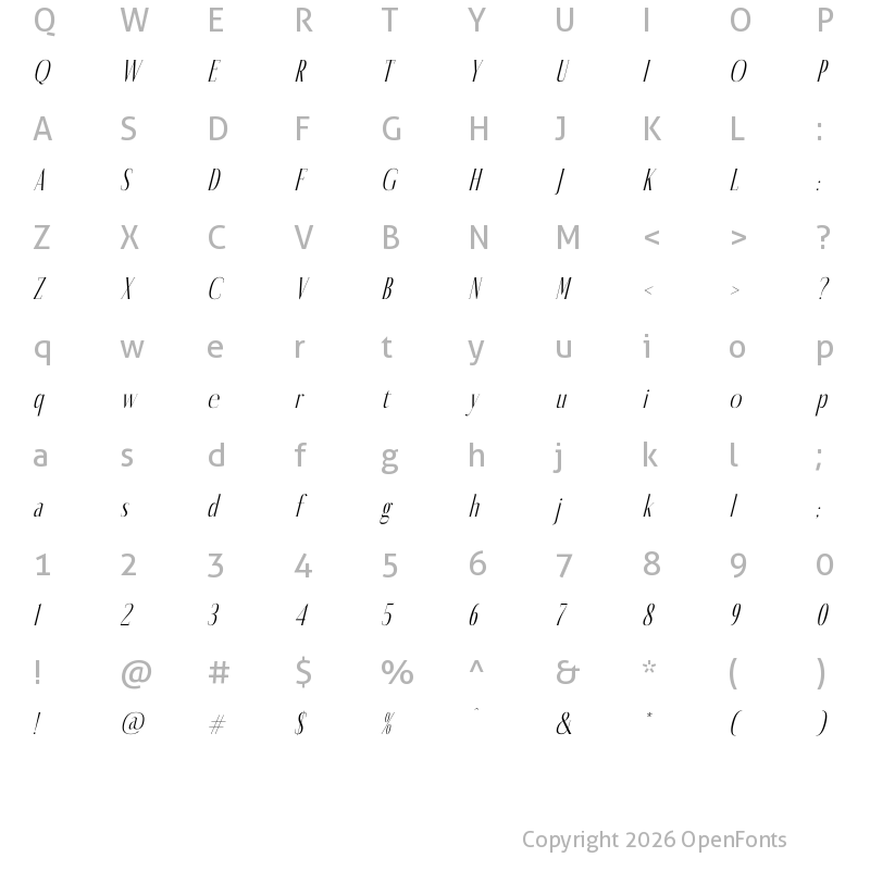 Character Map of Montaners Italic