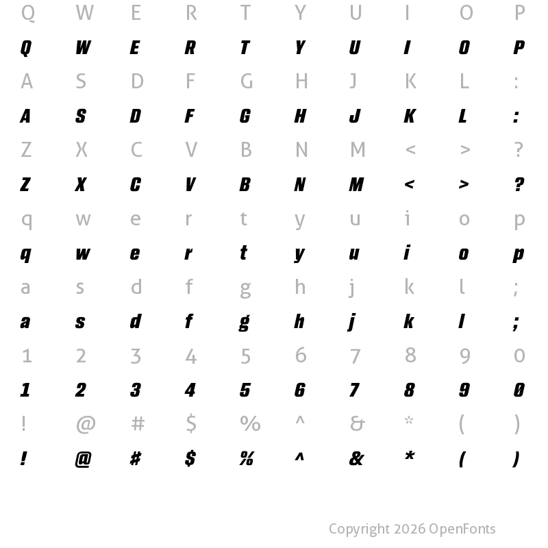 Character Map of Monte Stella Bold Italic