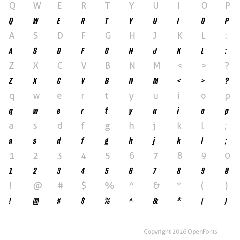 Character Map of Monte Stella Medium Italic