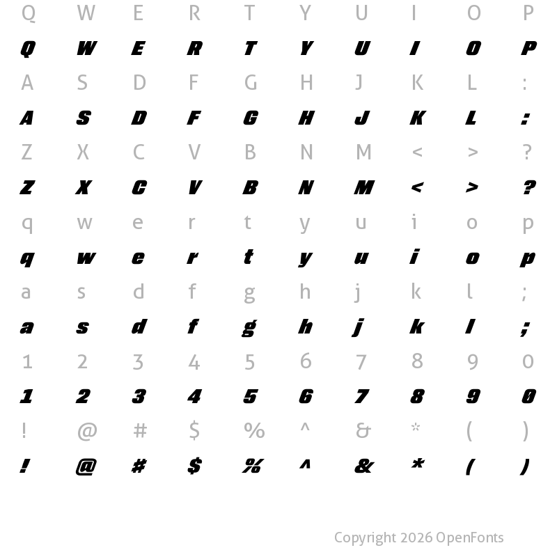 Character Map of Monte Stella XBold Turbo