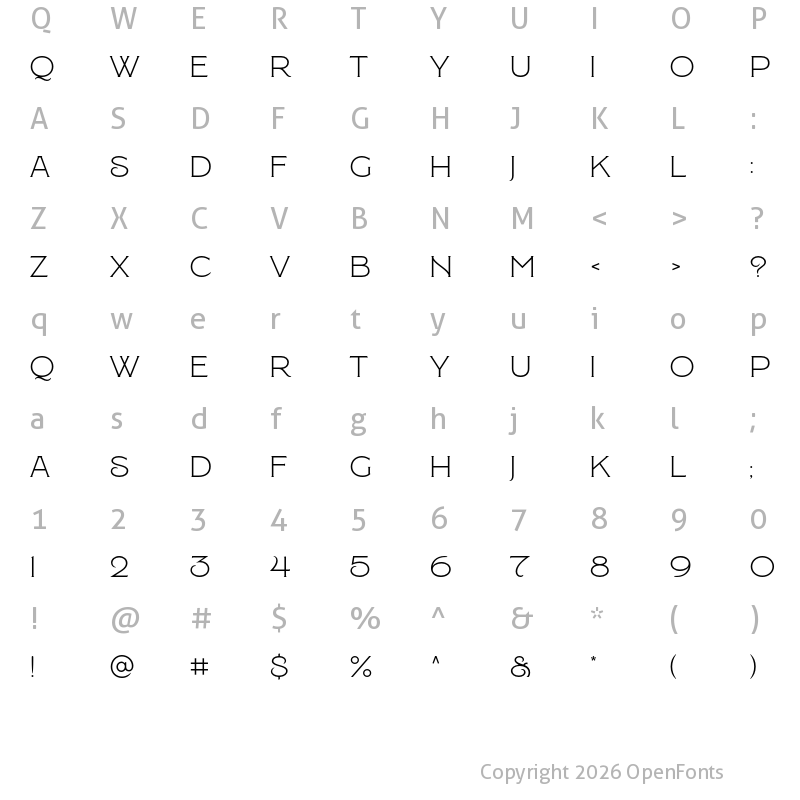 Character Map of Montecatini Pro Largo Light