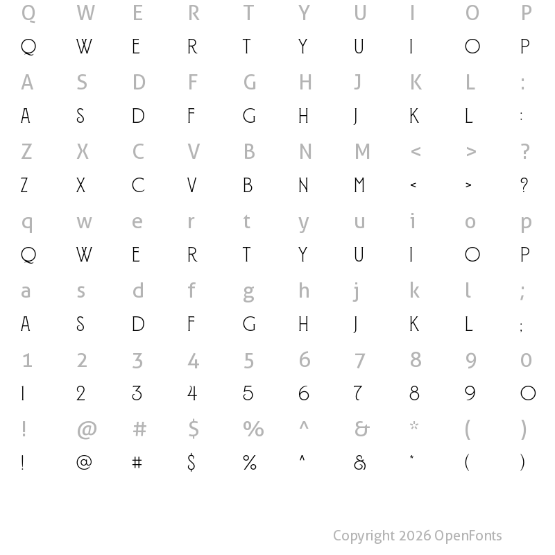 Character Map of Montecatini Pro Stretto Light