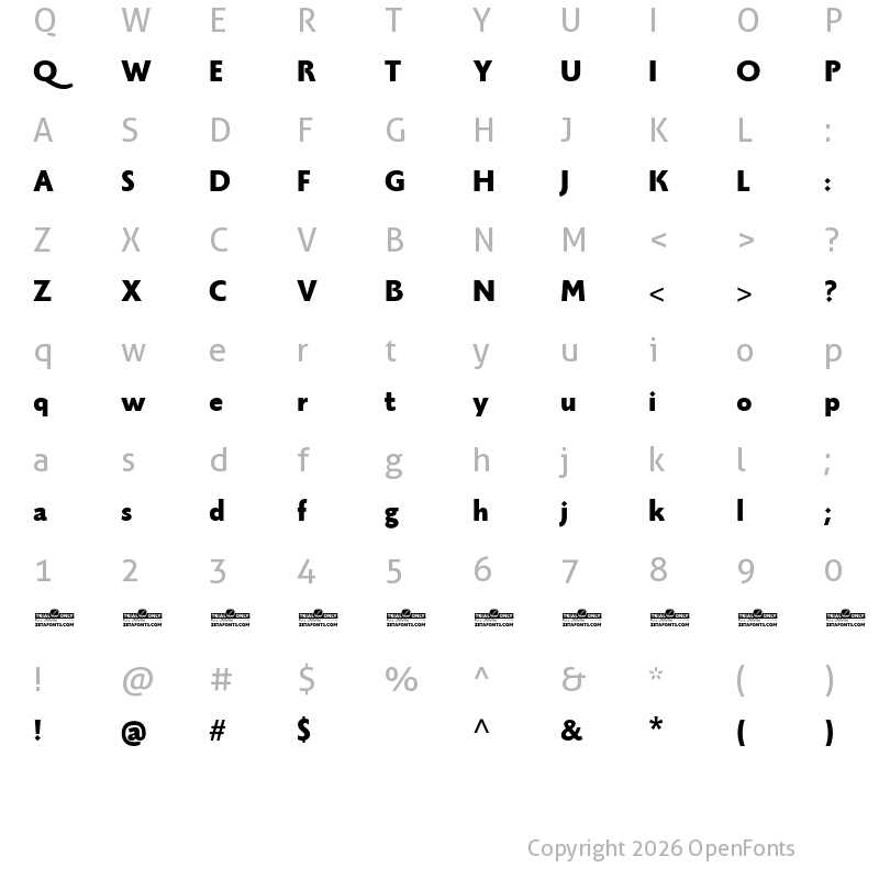 Character Map of Monterchi Sans Trial Extrabold