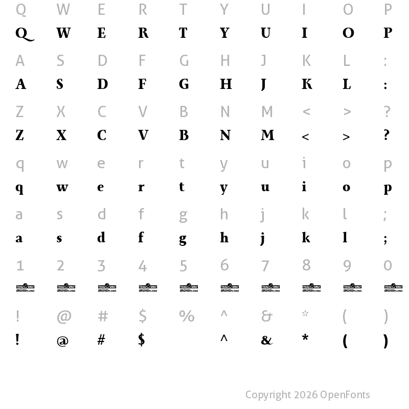 Character Map of Monterchi Serif Trial Extrabold