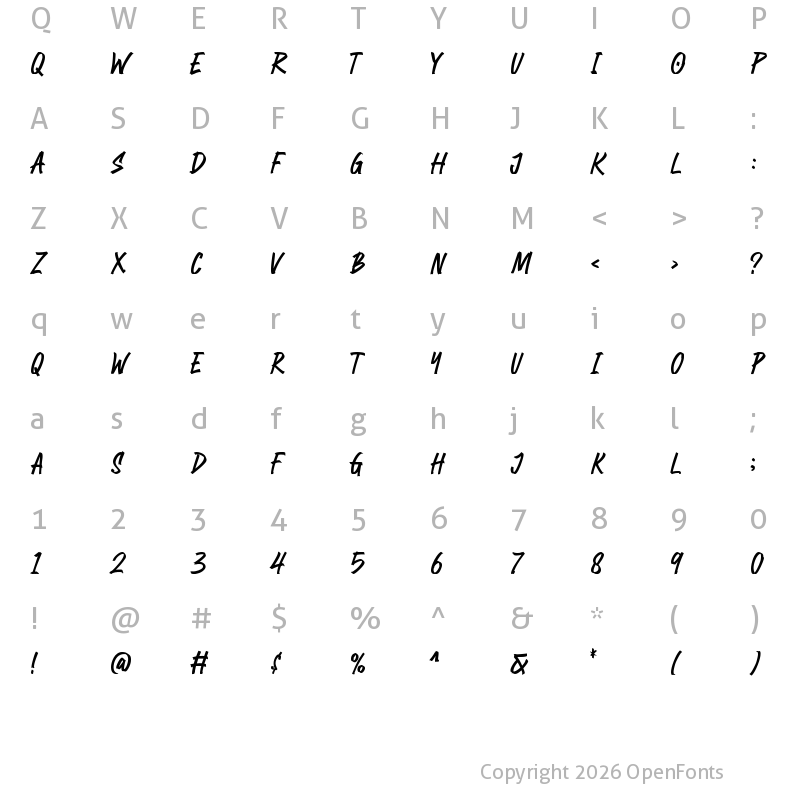 Character Map of Moon Slayer Demo Regular