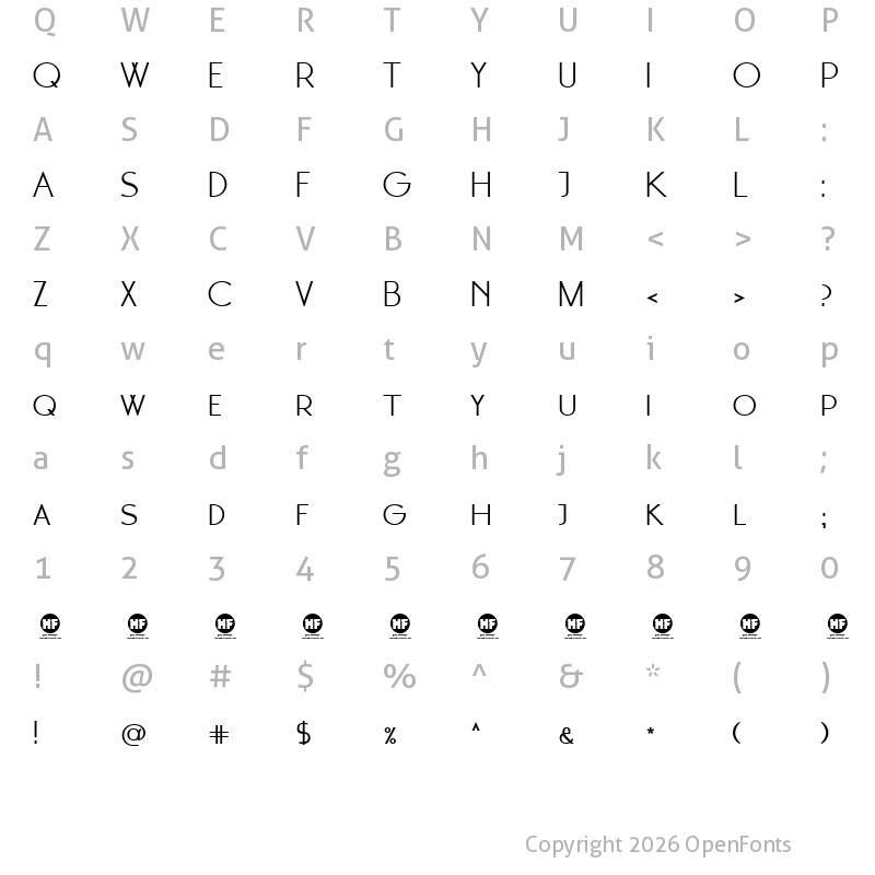 Character Map of Moonglade DEMO Regular