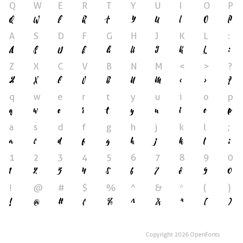 Character Map of Moonway Personal Use