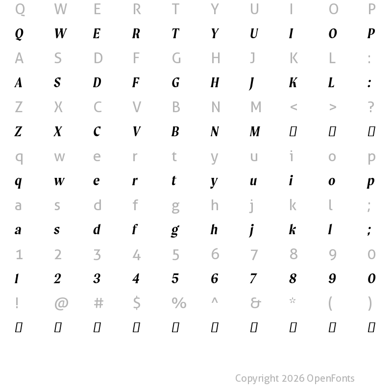 Character Map of Moret Semibold Oblique