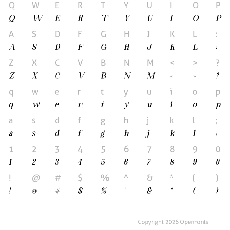 Character Map of Morning Sweetest Light Italic