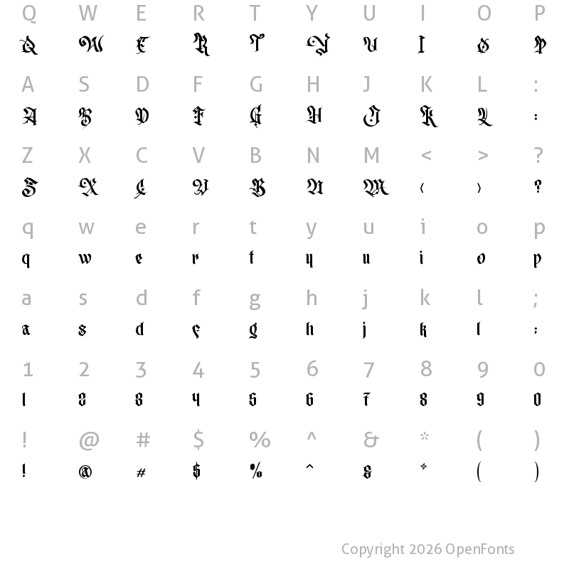 Character Map of Mortal Claws Regular